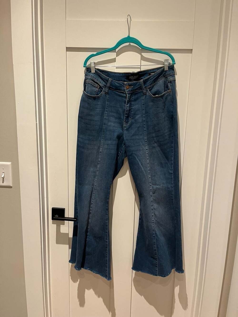 Judy Blue High Rise Front Seam Raw Hem Super Flare Jeans 16W